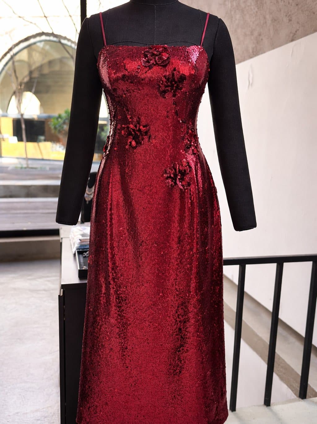 Sequined Floral Evening Gown — alternate view